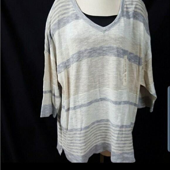 Sonoma Beige Striped Tunic Sweater - Picture 1 of 8